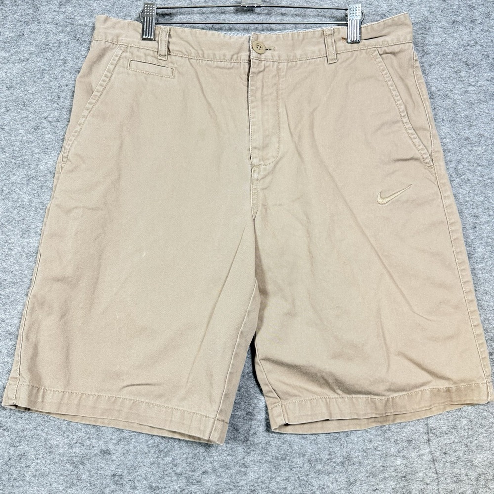 Nike Shorts Mens 34 Tan Solid Cotton Athletic Dept Chino Embroidered Swoosh